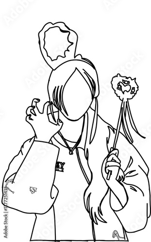 Vector illustration of a fashion stage sketch. Korean idols performing. Female fashion idol. Female singer performing in beautiful clothes.