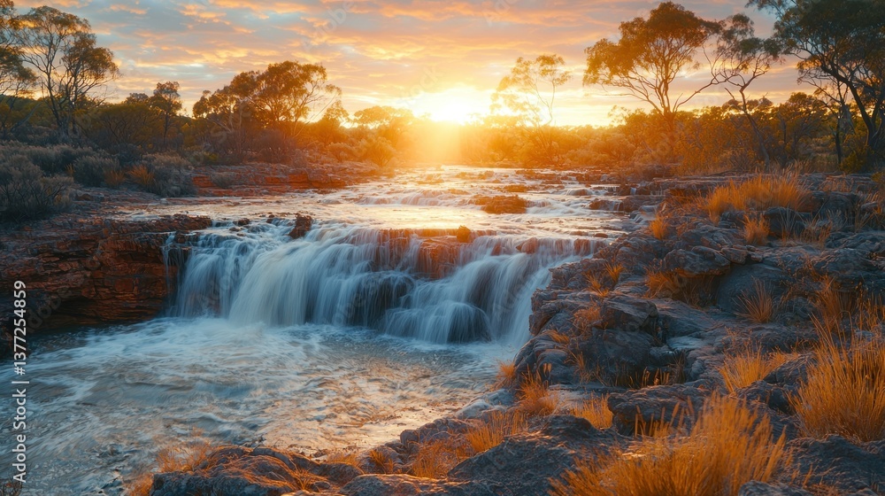 Fototapeta premium Sunset Waterfall in Australian Outback