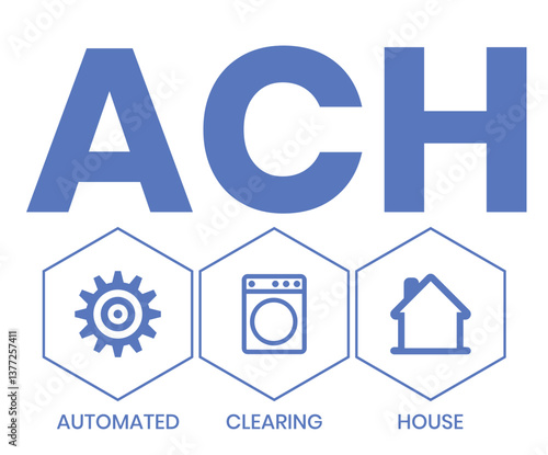 ACH - Automated Clearing House acronym, business concept background. Vector illustration for website banner, marketing materials, business presentation, online advertising.