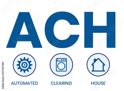 ACH - Automated Clearing House acronym, business concept background. Vector illustration for website banner, marketing materials, business presentation, online advertising.
