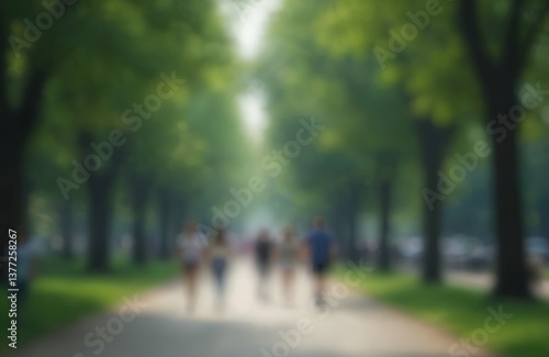 Wallpaper Mural Blurred people walking park. Summer day. Abstract urban scene. Green trees, sidewalk, motion blur. Motion activity and bokeh effect. Vacation, city life, travel. Tourist season. Torontodigital.ca
