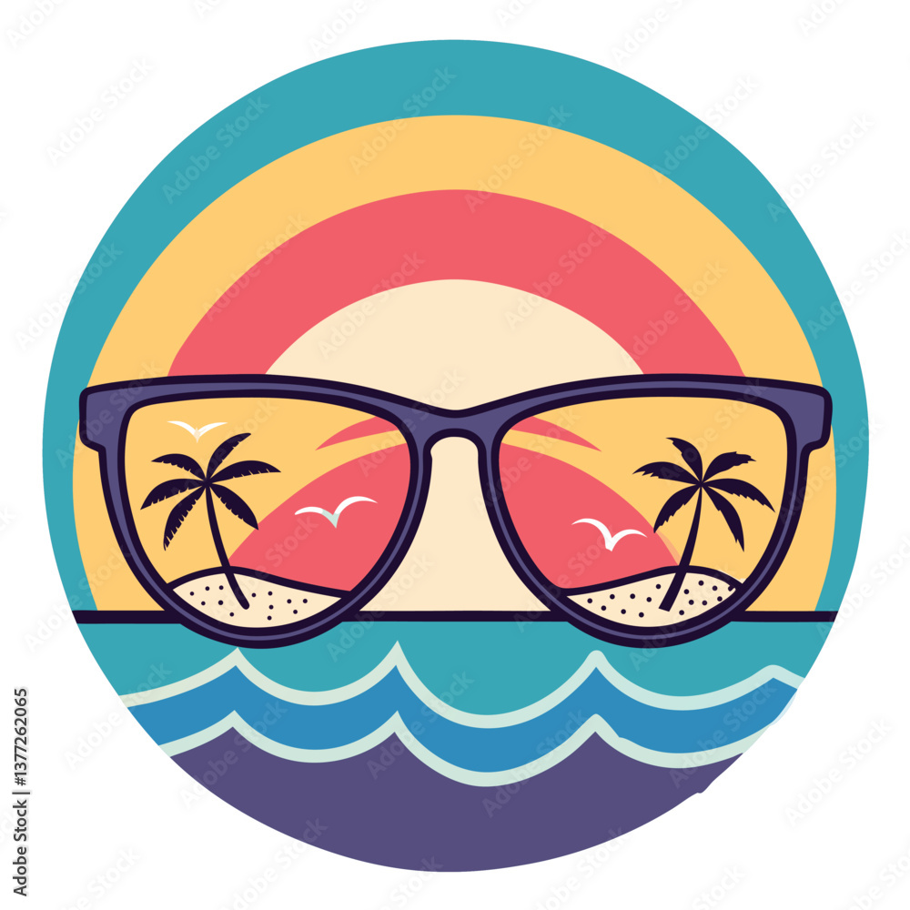 Retro Sunglasses Reflecting Tropical Beach Sunset, Ocean Waves
Retro Sunglasses Reflecting Tropical Beach Sunset, Ocean Waves