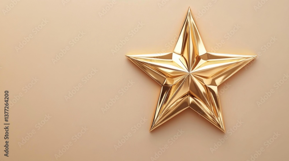 Fototapeta premium Elegant golden star on minimalistic beige background with smooth shadows