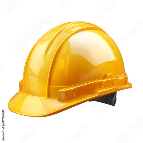 Bright yellow construction helmet with a reflective stripe, perfect for safety or construction-themed designs, isolated on transparent background