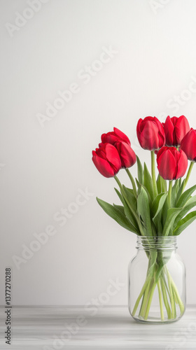 Wallpaper Mural Red tulips in clear vase on minimalist desk Torontodigital.ca