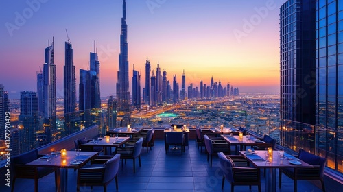 Dubai Skyline Rooftop Restaurant Sunset