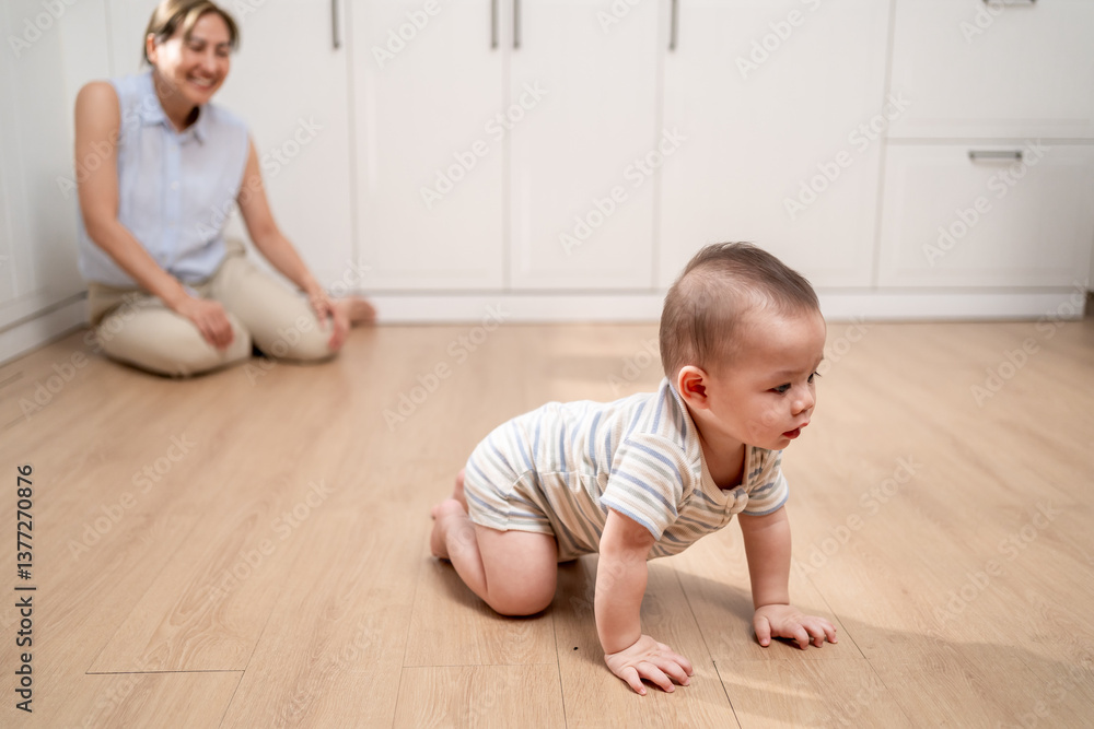 Asian single mother lovingly cares for and raises her baby boy at home. Asian single mother lovingly cares for and raises her baby boy at home.