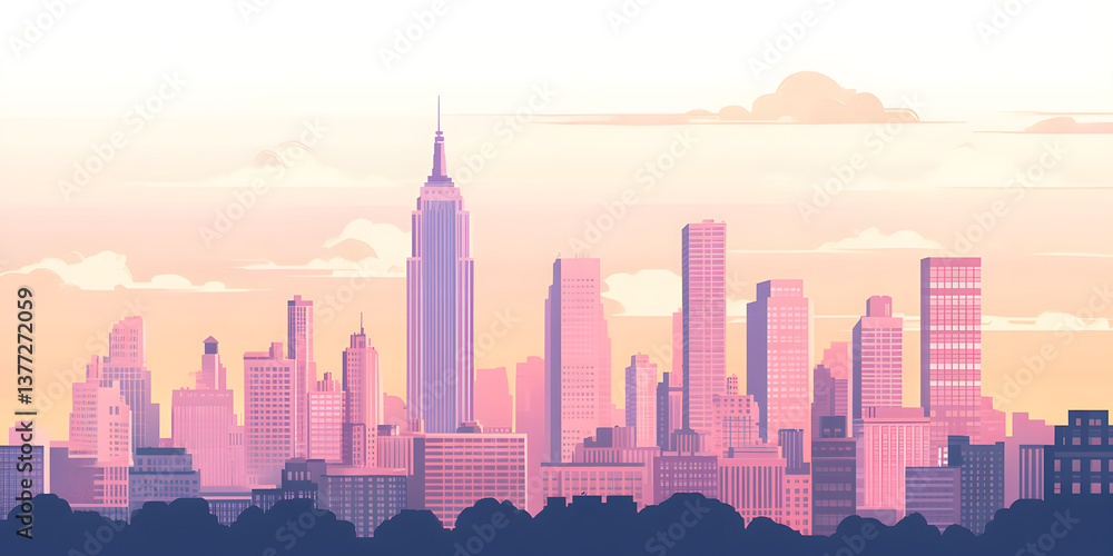 Fototapeta premium Flat City Skyline Illustration Background