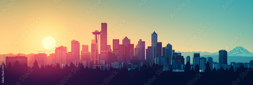 Fototapeta premium Flat City Skyline Illustration Background
