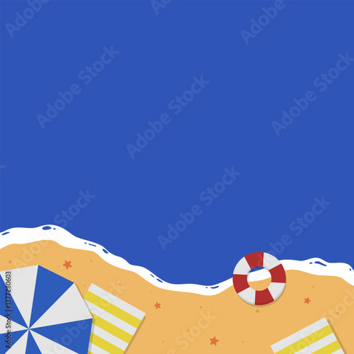 Top view beach square background illustration. Summer beach flat illustration
