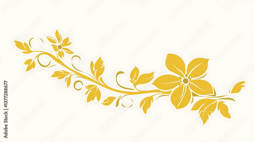 An elegant yellow floral design with leaves on a white background An elegant yellow floral design with leaves on a white background