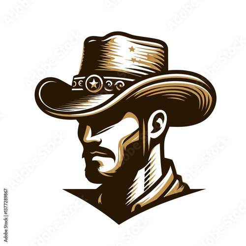 "Wütende schwarze Katze, die Kaffee trinkt, im Cartoon-Vektor-Grafikstil, mit einem Cowboy-Mann-Logo-ClipArt auf weißem Hintergrund, bunte Emblem-Illustration im EPS10-Format, perfekt für Poster 