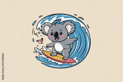 surfing koala Black and White Vector
