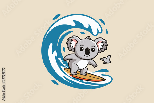 surfing koala Black and White Vector