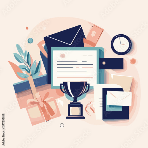 Corporate Recognition Flat Lay Illustration, Incentives