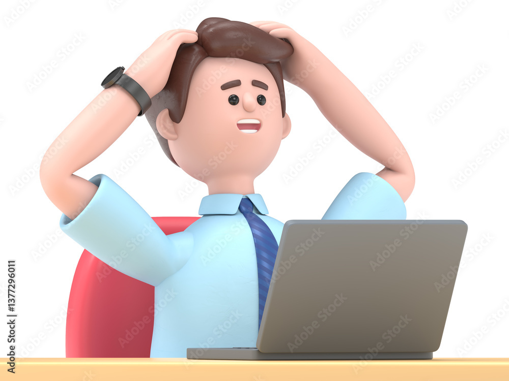 3D illustration of Asian man Felix.Tired and exasperated office worker is grabbed his head.Stress in the office.Rush work.Supports PNG files with transparent backgrounds. 3D illustration of Asian man Felix.Tired and exasperated office worker is grabbed his head.Stress in the office.Rush work.Supports PNG files with transparent backgrounds.