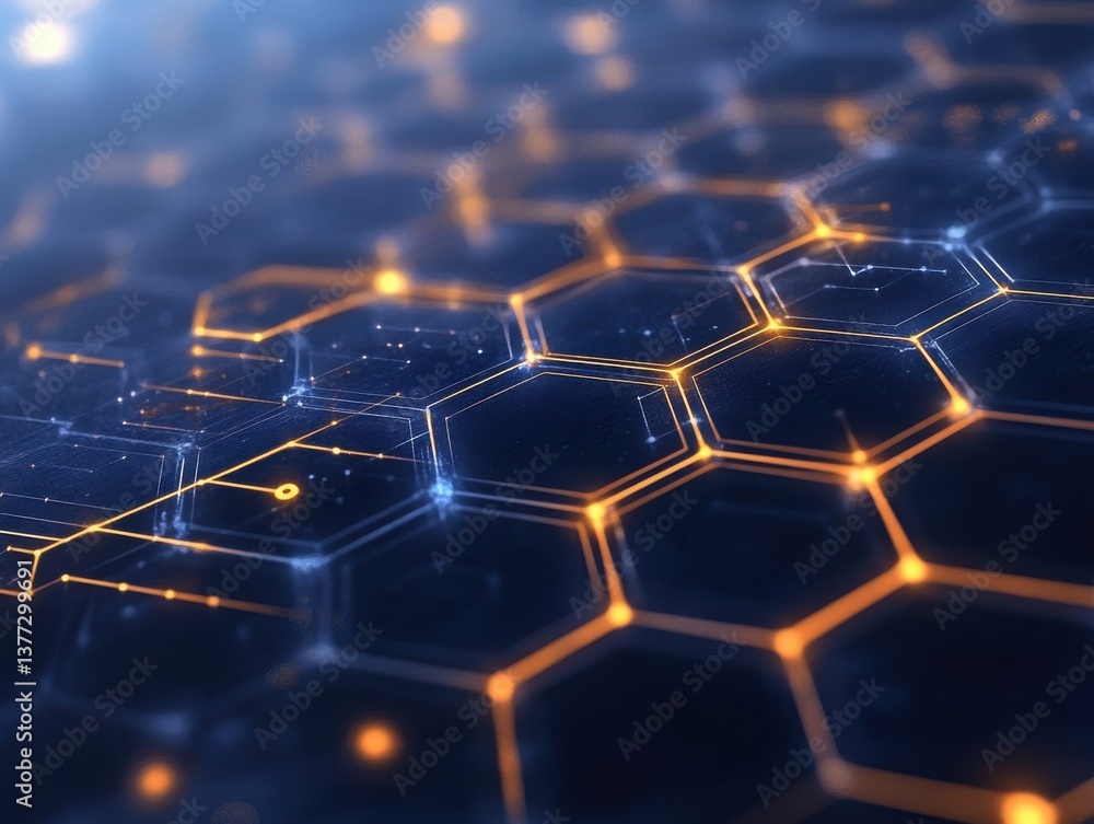Obraz premium Hexagonal Grid with Glowing Nodes