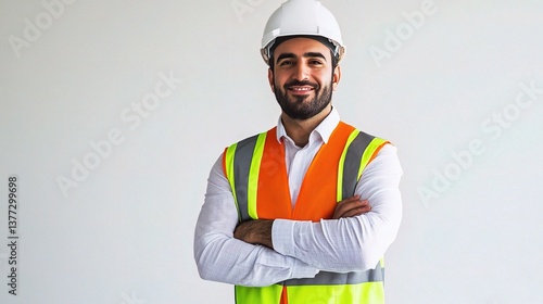 Proud Middle Eastern Engineer Wearing Hard Hat and Safety Vest
