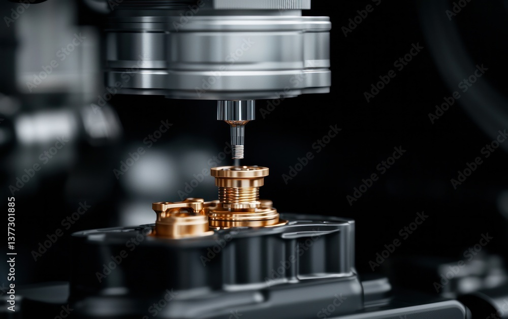 Close-up view of metallic gears undergoing precision machining. The image showcases intricate details of the mechanical components and the process Close-up view of metallic gears undergoing precision machining. The image showcases intricate details of the mechanical components and the process