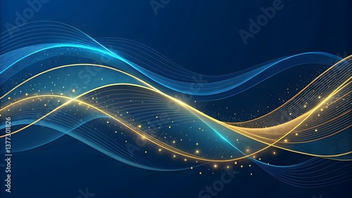 Dynamic Abstract Waves in Blue and Gold Colors Create a Mesmerizing Visual Effect