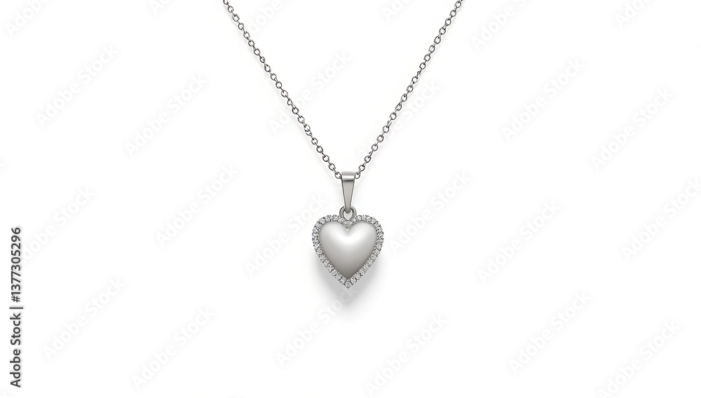 Silver Necklace with Heart Pendant Isolated on White Background, Elegant and Minimalist Jewelry Design
Silver Necklace with Heart Pendant Isolated on White Background, Elegant and Minimalist Jewelry Design