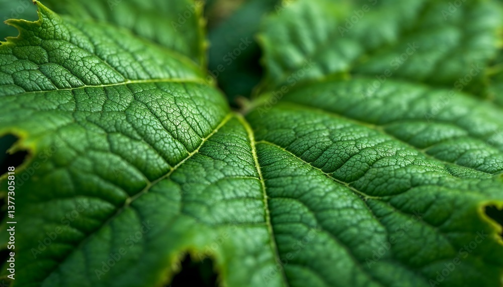 Close-up of Vibrant Green Leaf with Detailed Veins and Edges Close-up of Vibrant Green Leaf with Detailed Veins and Edges
