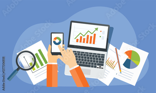 business data analytics design. business finance investment concept. report graph dashboard infomation. flat vector illustration.
