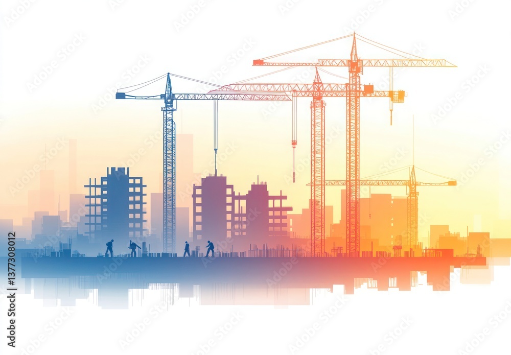 A construction site with cranes and workers A construction site with cranes and workers