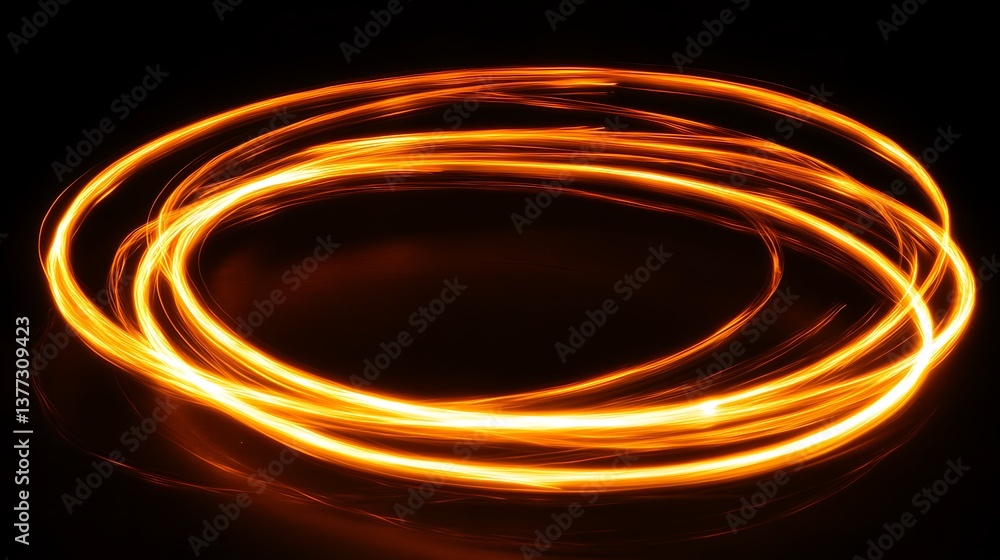 Brilliant orange light streaks forming abstract swirling circular shapes Brilliant orange light streaks forming abstract swirling circular shapes