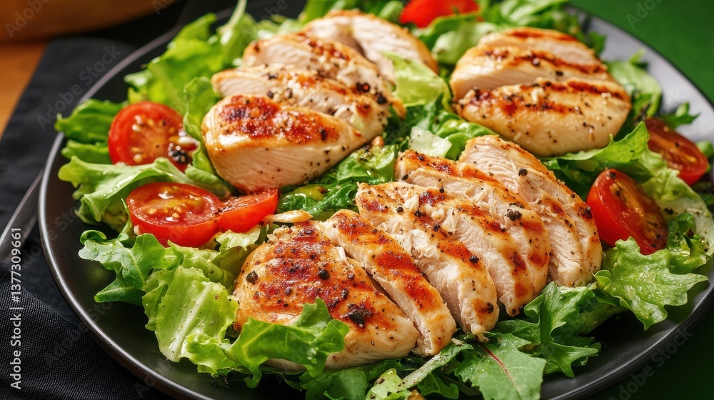 Grilled Chicken Breast Salad with Cherry Tomatoes and Lettuce Grilled Chicken Breast Salad with Cherry Tomatoes and Lettuce