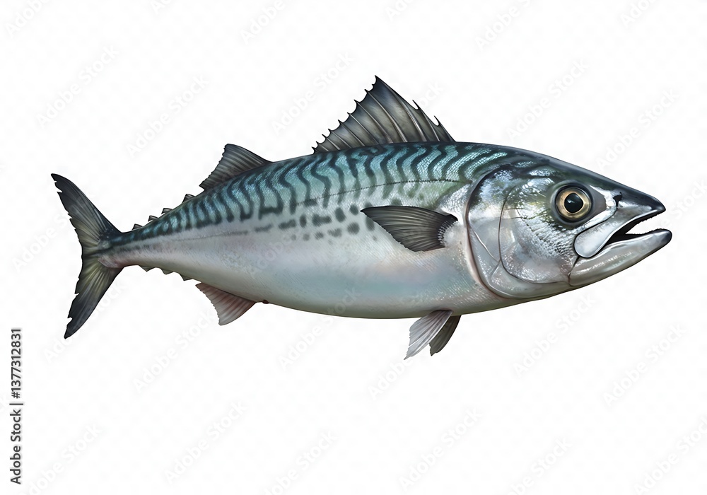 Mackerel Swimming Close-up with Blue Stripes on Silver Body Isolated Mackerel Swimming Close-up with Blue Stripes on Silver Body Isolated