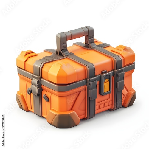 Sturdy Orange Gaming Loot Crate 3D Render Isolated on White Background