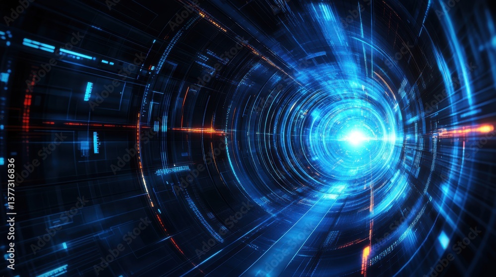 Obraz premium A futuristic tunnel with glowing blue and orange lights