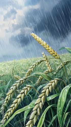 Wheat Field Under Heavy Rain