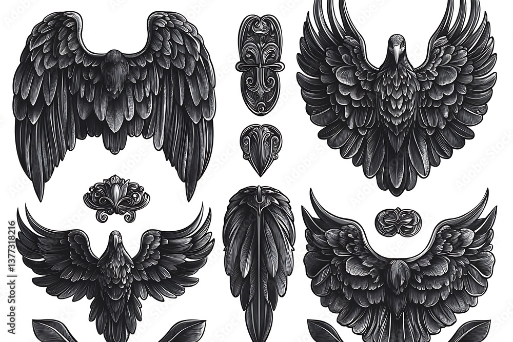 Obraz premium Black Eagle Wings Design Elements.
