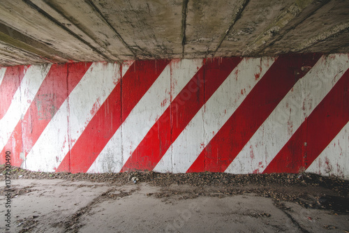 Red and white oblique lines painted on a wall