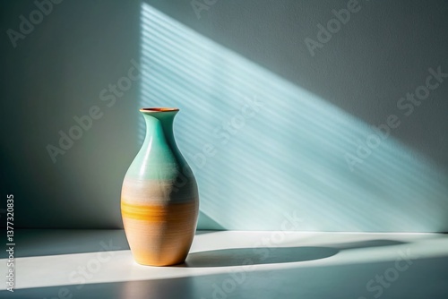 Minimalist Kraft Paper Background with Ceramic Vase and Dramatic Shadows - Low Light Photography