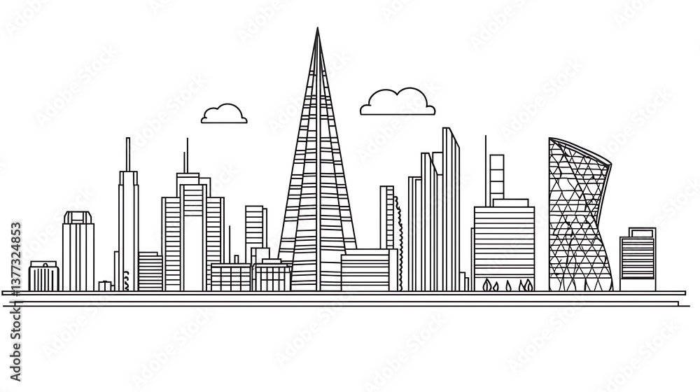 Naklejka premium A city skyline with a tall building in the middle