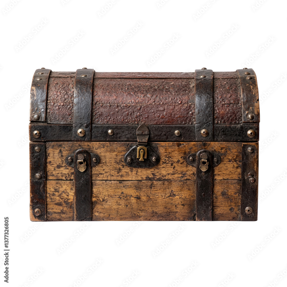 Old treasure chest front view isolate on transparent background Old treasure chest front view isolate on transparent background