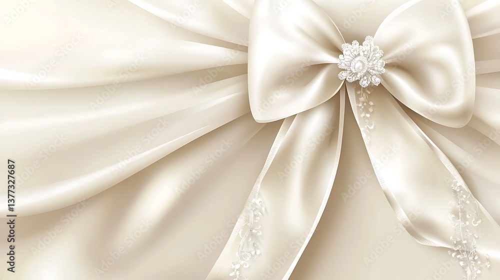 Fototapeta premium A decorative ivory bow with elegant flowing satin ribbons
