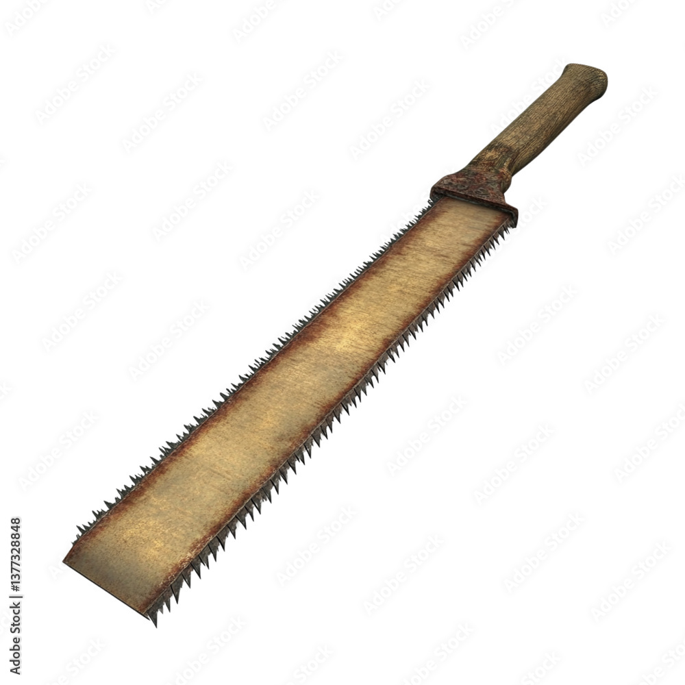 Rusty hand saw with wooden handle, ideal for woodworking projects Rusty hand saw with wooden handle, ideal for woodworking projects