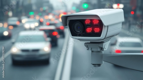 Wallpaper Mural Surveillance Camera on Urban Road Monitoring Traffic Flow in Busy City Environment with Cars and Lights Torontodigital.ca