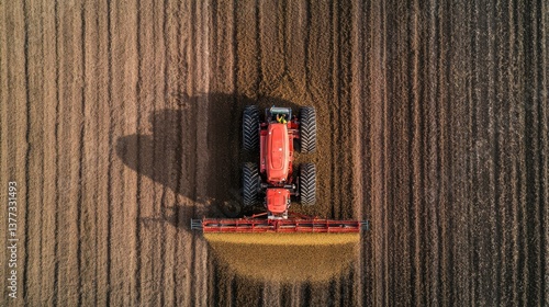 Aerial View of Tractor Plowing Field