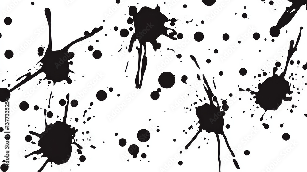 Abstract ink splatter design with dynamic black shapes Abstract ink splatter design with dynamic black shapes