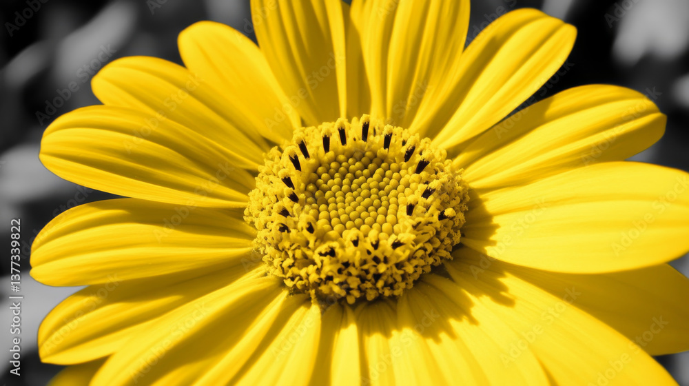 Bright yellow flower with intricate center details Bright yellow flower with intricate center details