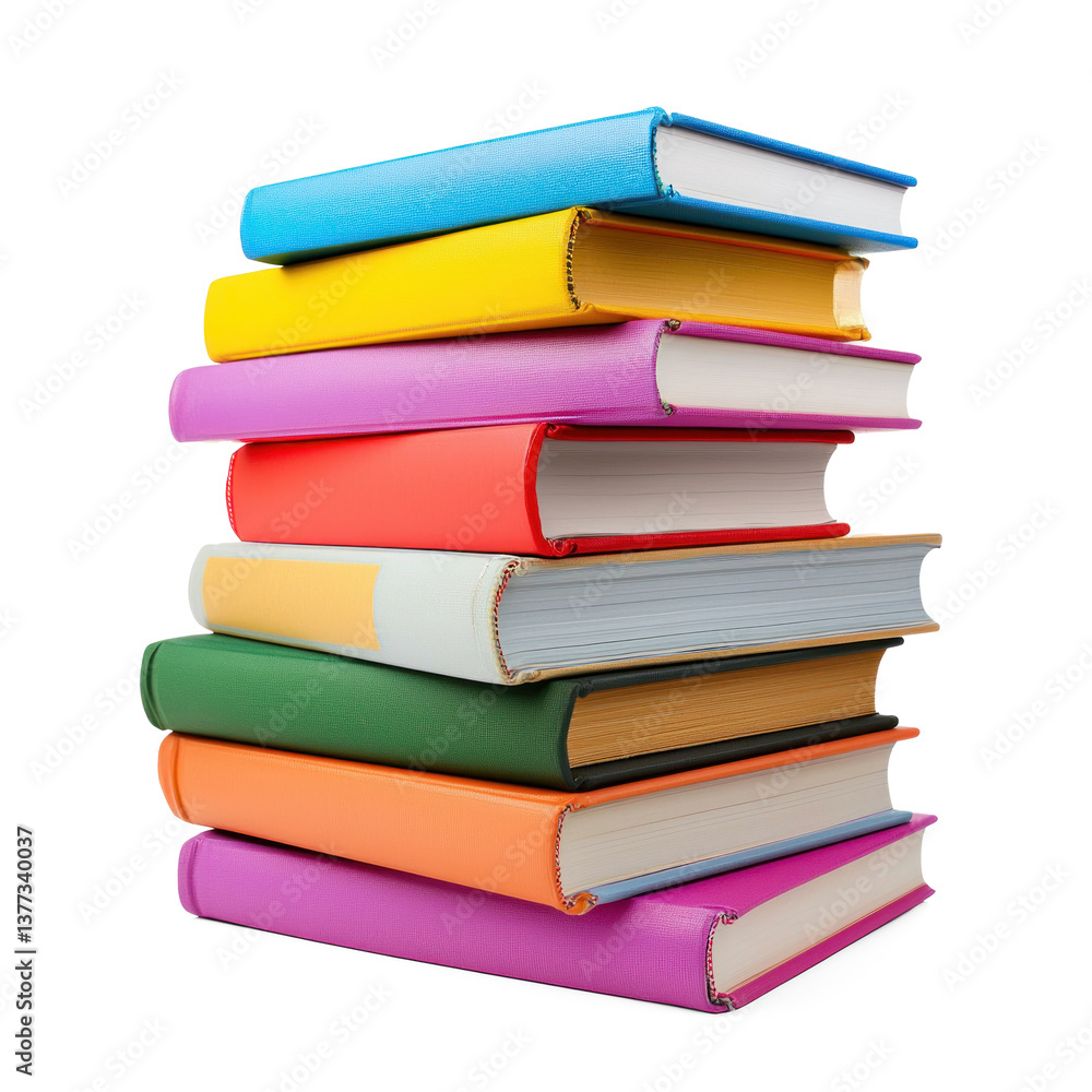 New colorful stack books isolate on transparent background New colorful stack books isolate on transparent background