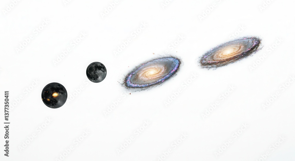Celestial Bodies Planets Galaxies and Cosmic Scale Comparison Celestial Bodies Planets Galaxies and Cosmic Scale Comparison