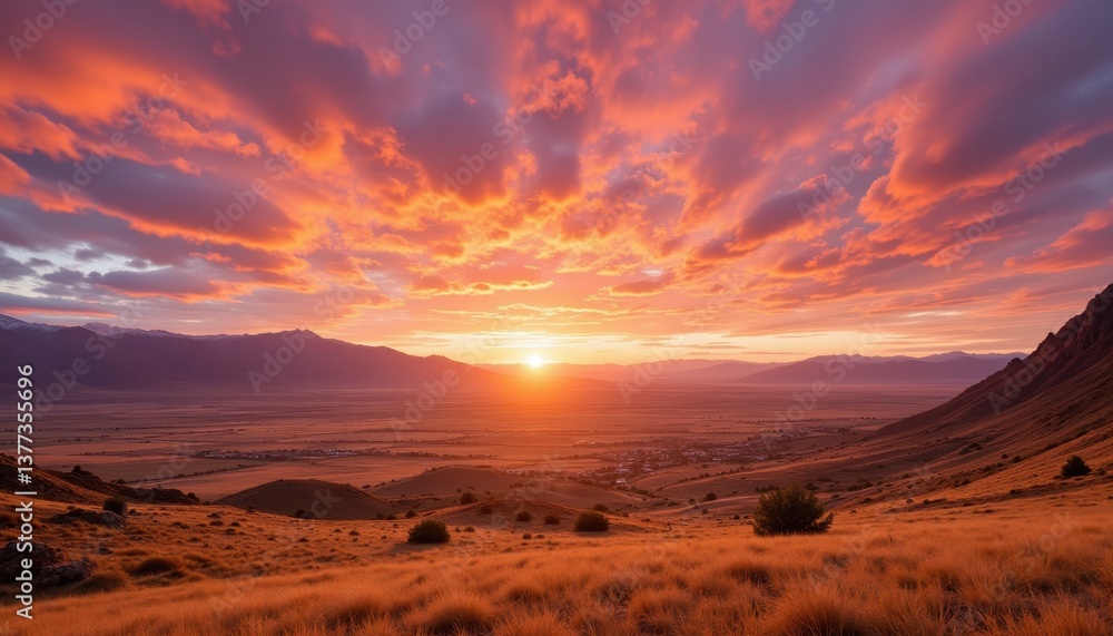 The breathtaking sight of the sun setting over vast golden grassland The breathtaking sight of the sun setting over vast golden grassland