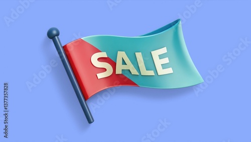 merchandise offer for promotion 3D concept. Colorful sale flag on a blue background.