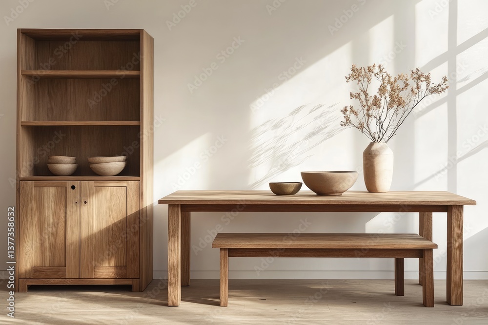 Fototapeta premium Natural wood dining set, simple and elegant